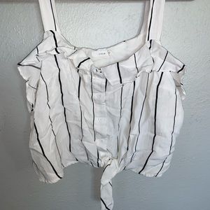 Lush Stripped Button Down Top with Tie Knot